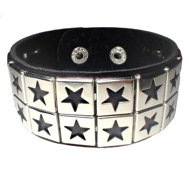 スタッズ 鋲 星 スター 2列 レザーブレスレット ブレスレット アクセサリー バングル リストバンド ロック パンク 黒色 @ < 男性アクセサリー/時計  スタッズ 鋲 星 スター 2列 レザーブレスレット ブレスレット アクセサリー バングル リストバンド ロック パンク 黒色 @  < 男性アクセサリー/時計の