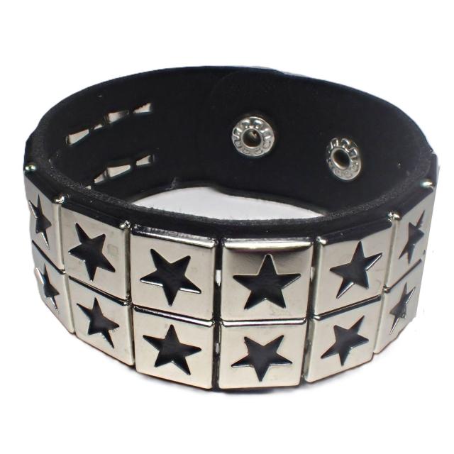 スタッズ 鋲 星 スター 2列 レザーブレスレット ブレスレット アクセサリー バングル リストバンド ロック パンク 黒色 @ < 男性アクセサリー/時計  スタッズ 鋲 星 スター 2列 レザーブレスレット ブレスレット アクセサリー バングル リストバンド ロック パンク 黒色 @ < 男性アクセサリー/時計の