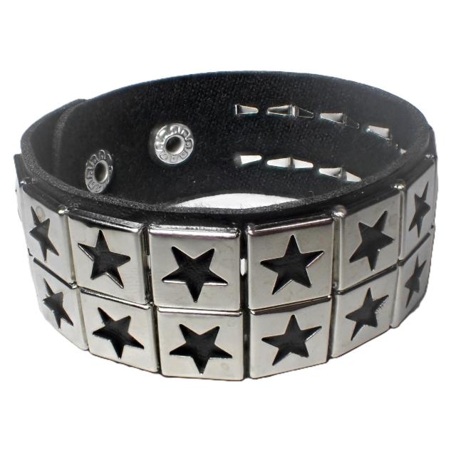 スタッズ 鋲 星 スター 2列 レザーブレスレット ブレスレット アクセサリー バングル リストバンド ロック パンク 黒色 @ < 男性アクセサリー/時計  スタッズ 鋲 星 スター 2列 レザーブレスレット ブレスレット アクセサリー バングル リストバンド ロック パンク 黒色 @ < 男性アクセサリー/時計の
