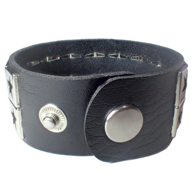 スタッズ 鋲 星 スター 2列 レザーブレスレット ブレスレット アクセサリー バングル リストバンド ロック パンク 黒色 @ < 男性アクセサリー/時計  スタッズ 鋲 星 スター 2列 レザーブレスレット ブレスレット アクセサリー バングル リストバンド ロック パンク 黒色 @ < 男性アクセサリー/時計の