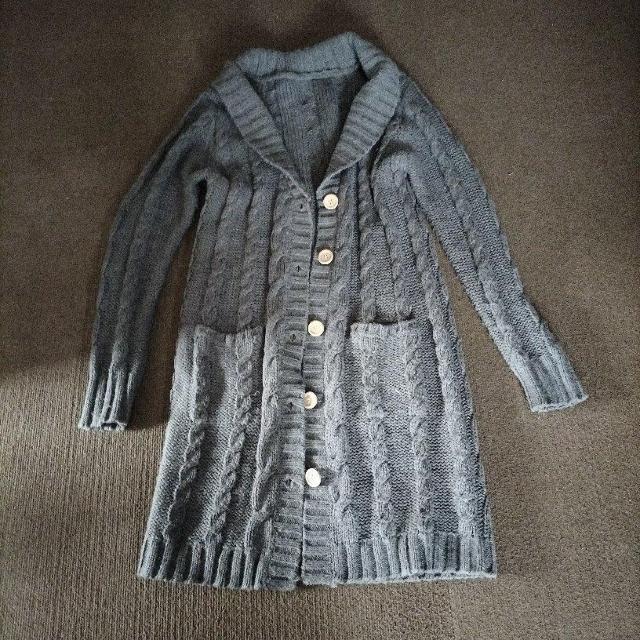 グレー ロングカーディガン ワンピース リブ  ニット < 女性ファッション  グレー ロングカーディガン ワンピース リブ  ニット  < 女性ファッションの