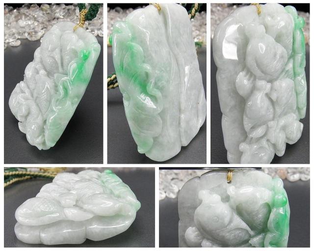 逸品一点物緑入りひすい本翡翠蓮の葉鯉6匹両面手彫り天然石木綿紐ネックレス < 女性アクセサリー/時計 逸品一点物緑入りひすい本翡翠蓮の葉鯉6匹両面手彫り天然石木綿紐ネックレス < 女性アクセサリー/時計の