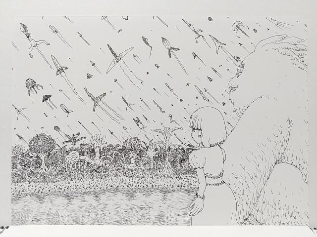 オリジナルイラスト 手描きイラスト 飛 ハンドメイド 絵 インテリア ジャングル 川 モノクロ 原画 自作 アナログ アート 白黒 < アニメ/コミック/キャラクター  オリジナルイラスト 手描きイラスト 飛 ハンドメイド 絵 インテリア ジャングル 川 モノクロ 原画 自作 アナログ アート 白黒  < アニメ/コミック/キャラクターの