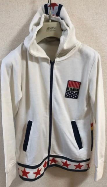 ★美品BLUEMOONスウェットパーカー パーカー ジップパーカージャケットホワイトマルチカラーロゴ人気活躍超オシャレフーディー < 女性ファッション  ★美品BLUEMOONスウェットパーカー パーカー ジップパーカージャケットホワイトマルチカラーロゴ人気活躍超オシャレフーディー  < 女性ファッションの