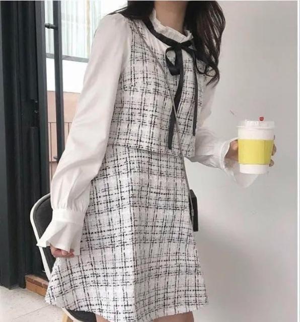 新品☆ワンピース ミニ ツイード リボン Aライン 白 ホワイト < 女性ファッション  新品☆ワンピース ミニ ツイード リボン Aライン 白 ホワイト < 女性ファッションの
