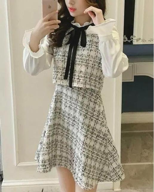 新品☆ワンピース ミニ ツイード リボン Aライン 白 ホワイト < 女性ファッション  新品☆ワンピース ミニ ツイード リボン Aライン 白 ホワイト < 女性ファッションの