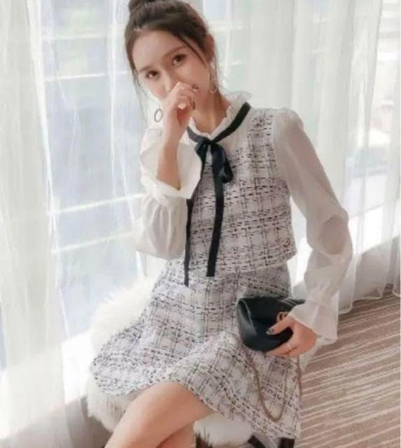 新品☆ワンピース ミニ ツイード リボン Aライン 白 ホワイト < 女性ファッション  新品☆ワンピース ミニ ツイード リボン Aライン 白 ホワイト < 女性ファッションの