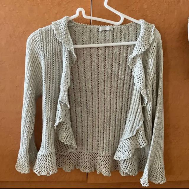 フリルカーディガン レース編み アイスグレー M < 女性ファッション フリルカーディガン レース編み アイスグレー M < 女性ファッションの