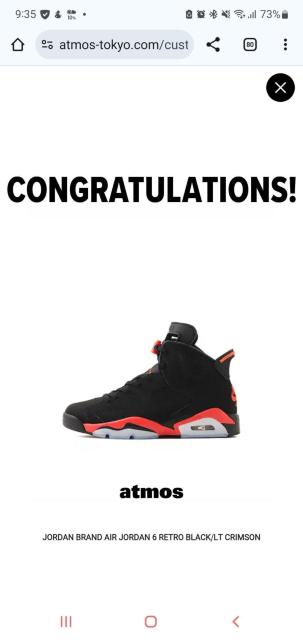 NIKE AIR JORDAN 6 RETROBLACK / INFRARED�Z�[���X�}���T���v���d�l / atmos�w���i �� �u�����h�� 
