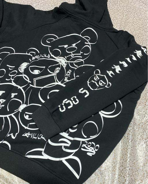 パーカー トレーナー キュートクマ柄 ブラック 大きいサイズ < 女性ファッション パーカー トレーナー キュートクマ柄 ブラック 大きいサイズ < 女性ファッションの