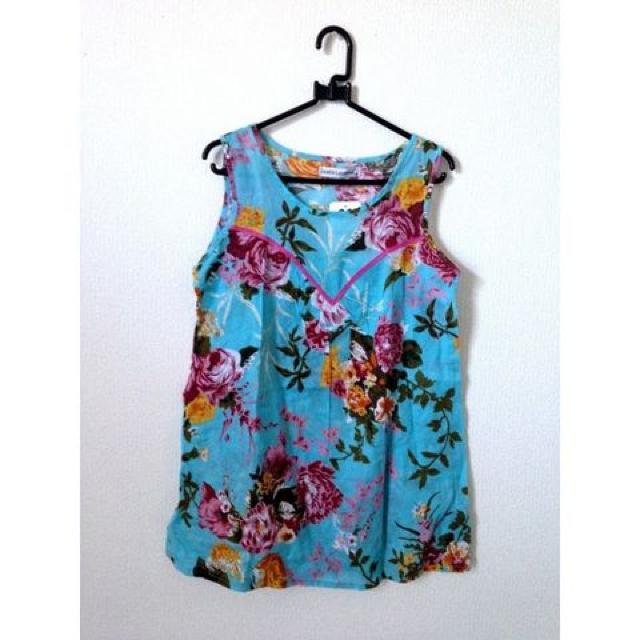 新品■素材感◎可愛い ブルー 花柄 ブラウス チュニック タンクトップ◆M < 女性ファッション  新品■素材感◎可愛い ブルー 花柄 ブラウス チュニック タンクトップ◆M  < 女性ファッションの