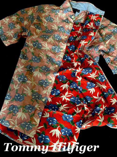 【Tommy Hilfiger】トミーヒルフィガー ボタンダウン オックスフォード 半袖アロハシャツ ハイビスカス柄 < ブランド  【Tommy Hilfiger】トミーヒルフィガー ボタンダウン オックスフォード 半袖アロハシャツ ハイビスカス柄  < ブランドの