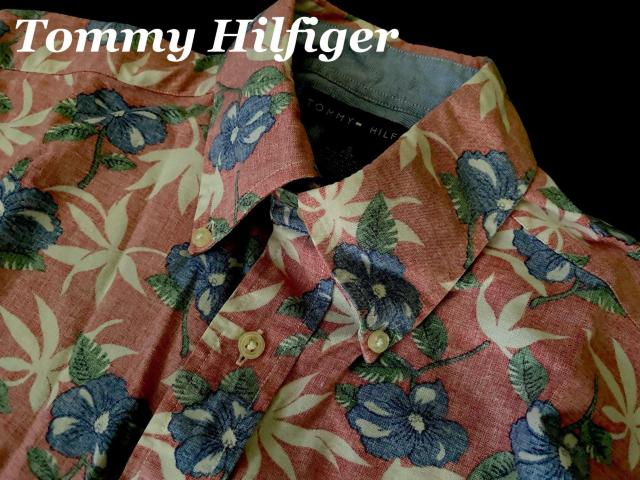 【Tommy Hilfiger】トミーヒルフィガー ボタンダウン オックスフォード 半袖アロハシャツ ハイビスカス柄 < ブランド  【Tommy Hilfiger】トミーヒルフィガー ボタンダウン オックスフォード 半袖アロハシャツ ハイビスカス柄 < ブランドの