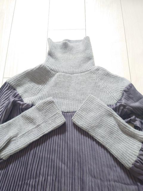 異素材切替ハイネックニットプリーツブラウス < 女性ファッション  異素材切替ハイネックニットプリーツブラウス < 女性ファッションの