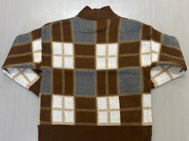 モックネック チェック ニット セーター トップス ハイネック ブラウン < 女性ファッション モックネック チェック ニット セーター トップス ハイネック ブラウン < 女性ファッションの