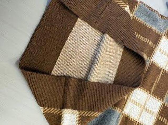 モックネック チェック ニット セーター トップス ハイネック ブラウン < 女性ファッション モックネック チェック ニット セーター トップス ハイネック ブラウン < 女性ファッションの