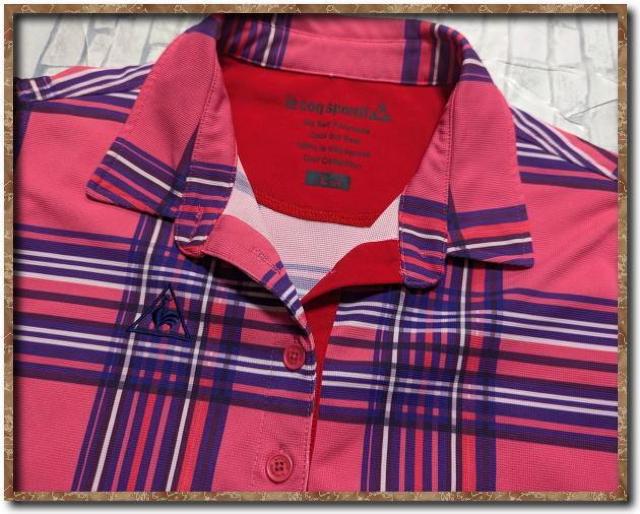 ルコックスポルティフ 刺繍入りチェックポロシャツ ピンク < レジャー/スポーツ ルコックスポルティフ 刺繍入りチェックポロシャツ ピンク < レジャー/スポーツの