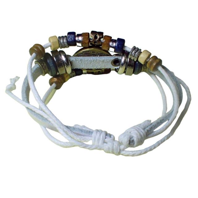 三連 目玉 レザー ブレスレット インディアン アクセサリー バングル リストバンド 白色 < 男性アクセサリー/時計  三連 目玉 レザー ブレスレット インディアン アクセサリー バングル リストバンド 白色 < 男性アクセサリー/時計の