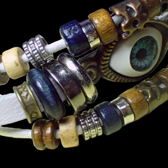 三連 目玉 レザー ブレスレット インディアン アクセサリー バングル リストバンド 白色 < 男性アクセサリー/時計  三連 目玉 レザー ブレスレット インディアン アクセサリー バングル リストバンド 白色 < 男性アクセサリー/時計の