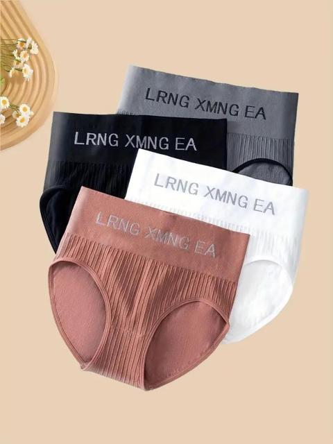 超お買い得1190円★4枚のシームレスなレタープリントリブ付きブリーフ、快適、通気性、伸縮性USAサイズM(日本サイズXL相当) < 女性ファッション  超お買い得1190円★4枚のシームレスなレタープリントリブ付きブリーフ、快適、通気性、伸縮性USAサイズM(日本サイズXL相当)  < 女性ファッションの