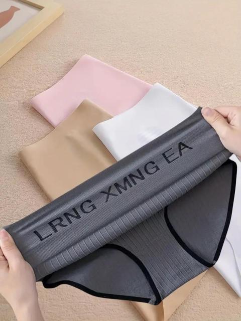 超お買い得1190円★4枚のシームレスなレタープリントリブ付きブリーフ、快適、通気性、伸縮性USAサイズM(日本サイズXL相当) < 女性ファッション  超お買い得1190円★4枚のシームレスなレタープリントリブ付きブリーフ、快適、通気性、伸縮性USAサイズM(日本サイズXL相当) < 女性ファッションの