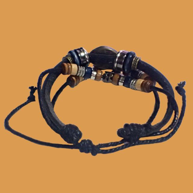 三連 目玉 レザー ブレスレット インディアン アクセサリー バングル リストバンド 黒色 < 男性アクセサリー/時計  三連 目玉 レザー ブレスレット インディアン アクセサリー バングル リストバンド 黒色 < 男性アクセサリー/時計の