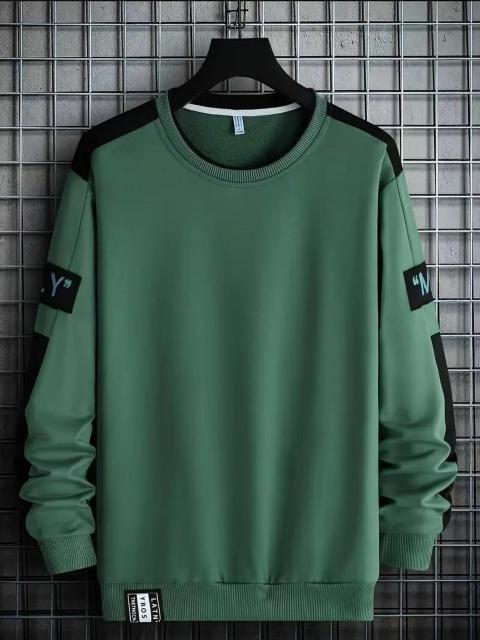 爆ヤス価格2190円★メンズ ロングスリーブトレーナー - グリーンアクセント付き ブラック、 USAサイズM(日本サイズXL) < 男性ファッション 爆ヤス価格2190円★メンズ ロングスリーブトレーナー - グリーンアクセント付き ブラック、 USAサイズM(日本サイズXL) < 男性ファッションの