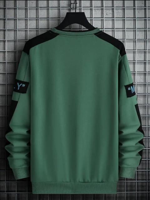 爆ヤス価格2190円★メンズ ロングスリーブトレーナー - グリーンアクセント付き ブラック、 USAサイズM(日本サイズXL) < 男性ファッション 爆ヤス価格2190円★メンズ ロングスリーブトレーナー - グリーンアクセント付き ブラック、 USAサイズM(日本サイズXL) < 男性ファッションの