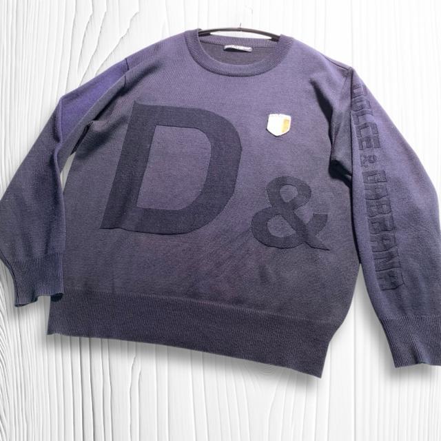 DOLCE&GABBANA ロゴ編み ニット セーター ダークネイビー デカロゴ ドルガバ イタリア製 L相当 < ブランド  DOLCE&GABBANA ロゴ編み ニット セーター ダークネイビー デカロゴ ドルガバ イタリア製 L相当 < ブランドの
