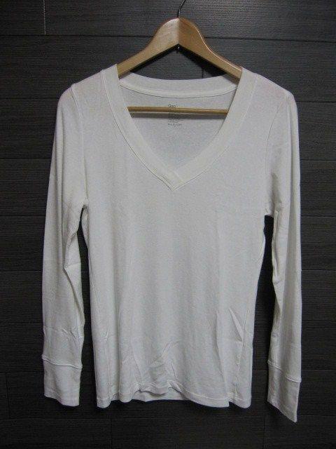 □GAP/ギャップ 深Vネック ロング Tシャツ/ホワイト/タイトシルエット☆新品 < ブランド  □GAP/ギャップ 深Vネック ロング Tシャツ/ホワイト/タイトシルエット☆新品  < ブランドの