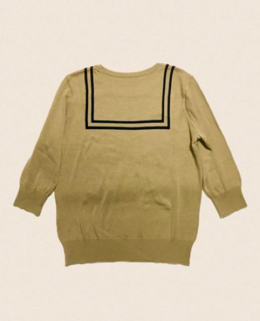 セーラー風ライン&リボン〓七分袖ニットセーター〓ベージュ(L)美品〓 < ブランド セーラー風ライン&リボン〓七分袖ニットセーター〓ベージュ(L)美品〓 < ブランドの