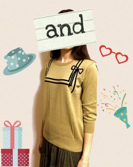 セーラー風ライン&リボン〓七分袖ニットセーター〓ベージュ(L)美品〓 < ブランド セーラー風ライン&リボン〓七分袖ニットセーター〓ベージュ(L)美品〓 < ブランドの