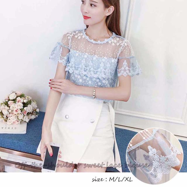 訳有り★500円 ★レディース 半袖 ブラウス おしゃれ夏 ブルーM < 女性ファッション 訳有り★500円 ★レディース 半袖 ブラウス おしゃれ夏 ブルーM < 女性ファッションの