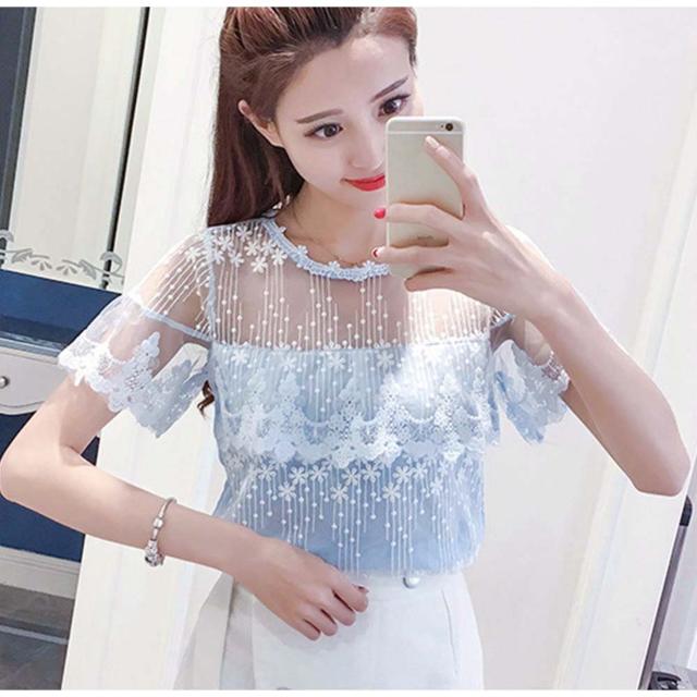 訳有り★500円 ★レディース 半袖 ブラウス おしゃれ夏 ブルーM < 女性ファッション 訳有り★500円 ★レディース 半袖 ブラウス おしゃれ夏 ブルーM < 女性ファッションの