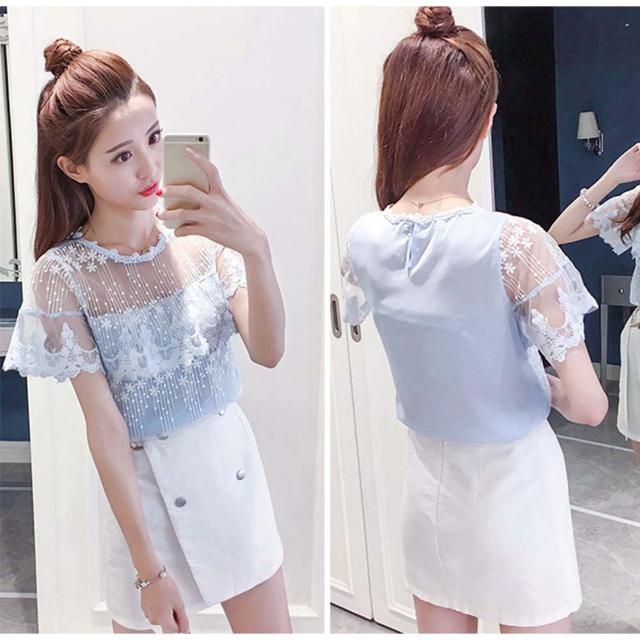 訳有り★500円 ★レディース 半袖 ブラウス おしゃれ夏 ブルーM < 女性ファッション 訳有り★500円 ★レディース 半袖 ブラウス おしゃれ夏 ブルーM < 女性ファッションの