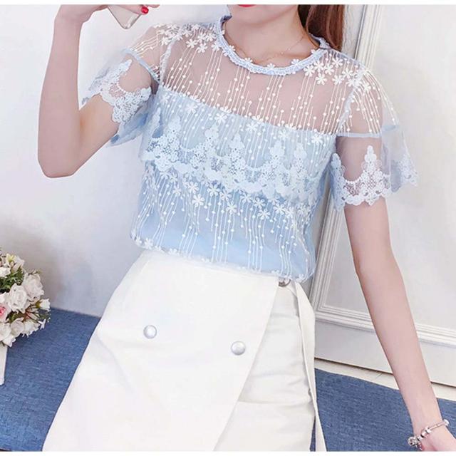 訳有り★500円 ★レディース 半袖 ブラウス おしゃれ夏 ブルーM < 女性ファッション 訳有り★500円 ★レディース 半袖 ブラウス おしゃれ夏 ブルーM < 女性ファッションの