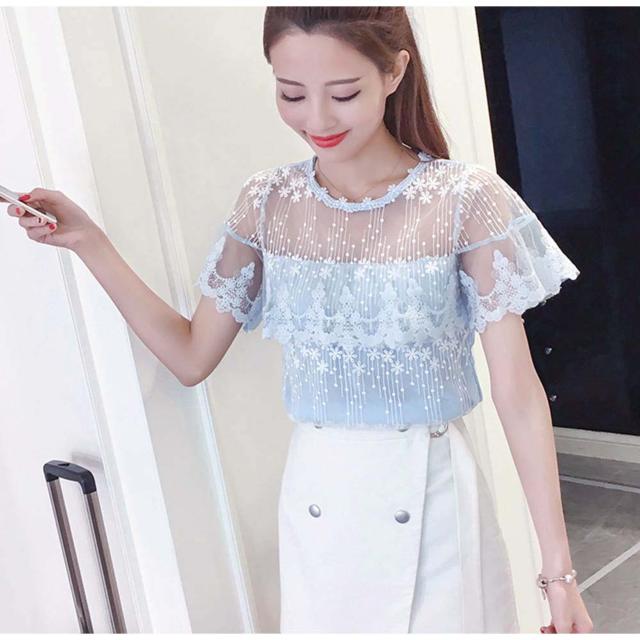 訳有り★500円 ★レディース 半袖 ブラウス おしゃれ夏 ブルーM < 女性ファッション 訳有り★500円 ★レディース 半袖 ブラウス おしゃれ夏 ブルーM < 女性ファッションの