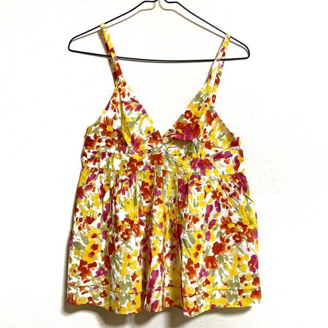 【美品】トロピカル ノースリーブカットソー/背中開き/コットン100% < 女性ファッション  【美品】トロピカル ノースリーブカットソー/背中開き/コットン100% < 女性ファッションの