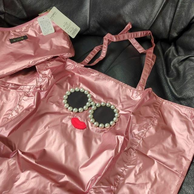 a-jolie エコバッグ トートバッグ 折り畳み 大きめサイズ 収納ポーチ/メタリックローズピンク < 女性ファッション  a-jolie エコバッグ トートバッグ 折り畳み 大きめサイズ 収納ポーチ/メタリックローズピンク < 女性ファッションの
