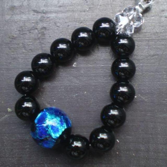 蓄光*ホタルガラスxオニキスストラップ < 家電/AV  蓄光*ホタルガラスxオニキスストラップ  < 家電/AVの