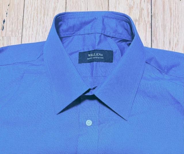 WALLEN 半袖形態安定シャツ 41 ブルー系 極良品 < 男性ファッション  WALLEN 半袖形態安定シャツ 41 ブルー系 極良品 < 男性ファッションの