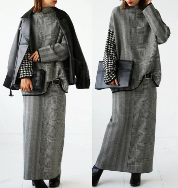 セットアップ 上下セット ニットトップス タイトスカート 千鳥柄切り替え 大きいサイズ < 女性ファッション セットアップ 上下セット ニットトップス タイトスカート 千鳥柄切り替え 大きいサイズ < 女性ファッションの