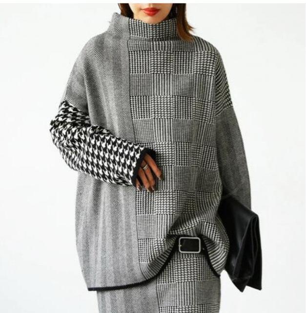 セットアップ 上下セット ニットトップス タイトスカート 千鳥柄切り替え 大きいサイズ < 女性ファッション セットアップ 上下セット ニットトップス タイトスカート 千鳥柄切り替え 大きいサイズ < 女性ファッションの