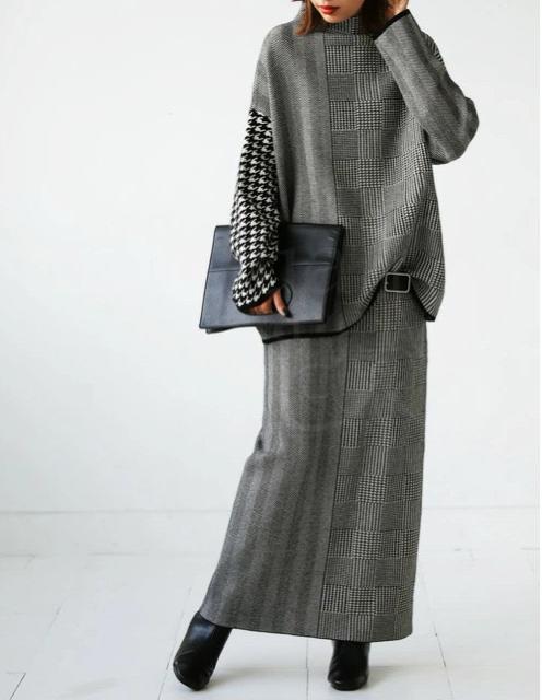 セットアップ 上下セット ニットトップス タイトスカート 千鳥柄切り替え 大きいサイズ < 女性ファッション セットアップ 上下セット ニットトップス タイトスカート 千鳥柄切り替え 大きいサイズ < 女性ファッションの