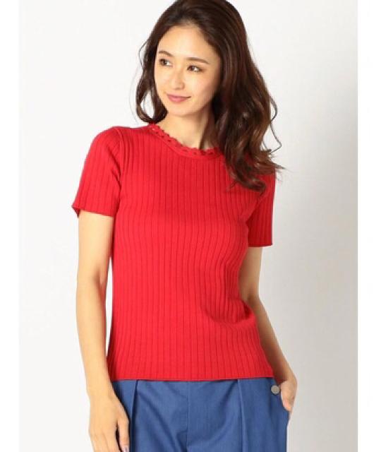 SALE●定価4,212円●洗える!変形スカラップリブトップス●赤レッド < 女性ファッション  SALE●定価4,212円●洗える!変形スカラップリブトップス●赤レッド < 女性ファッションの