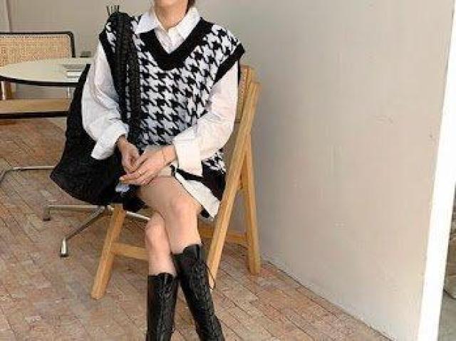 千鳥柄 ニット ベスト ブラック×ホワイト < 女性ファッション 千鳥柄 ニット ベスト ブラック×ホワイト < 女性ファッションの