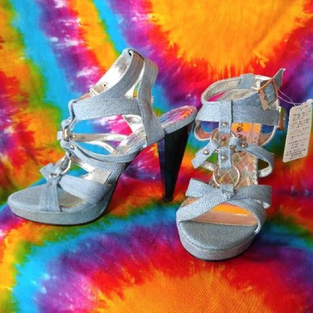 SVリング&デニムがCool♪バックバンド付厚底サンダル□新品□L < 女性ファッション  SVリング&デニムがCool♪バックバンド付厚底サンダル□新品□L  < 女性ファッションの