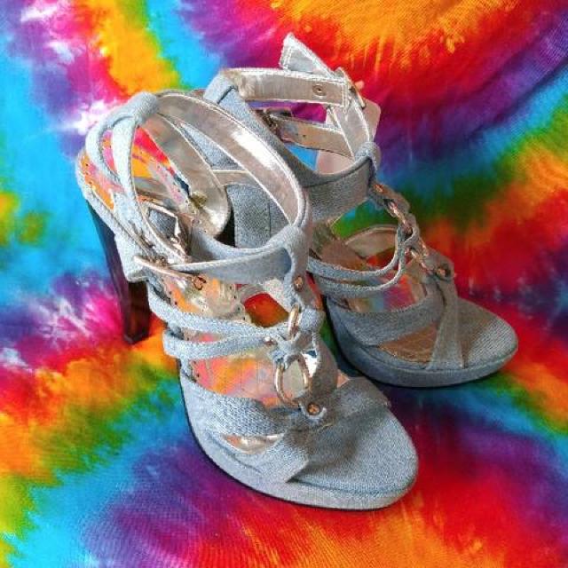 SVリング&デニムがCool♪バックバンド付厚底サンダル□新品□L < 女性ファッション  SVリング&デニムがCool♪バックバンド付厚底サンダル□新品□L < 女性ファッションの