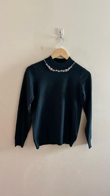 アースミュージックアンドエコロジー ハイネックニットプルオーバー ビジュー 長袖ニット ブルーグリーン < ブランド  アースミュージックアンドエコロジー ハイネックニットプルオーバー ビジュー 長袖ニット ブルーグリーン < ブランドの