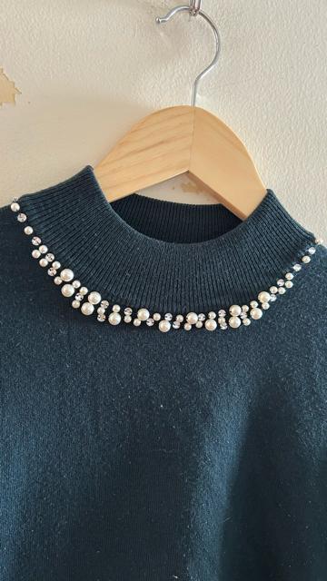 アースミュージックアンドエコロジー ハイネックニットプルオーバー ビジュー 長袖ニット ブルーグリーン < ブランド  アースミュージックアンドエコロジー ハイネックニットプルオーバー ビジュー 長袖ニット ブルーグリーン < ブランドの